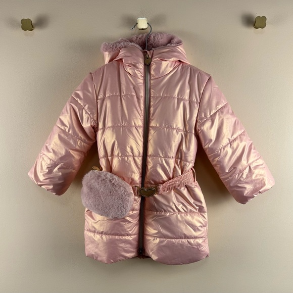 Le Chic Other - Le Chic Metallic Pink Puffy Coat with Belt Bag